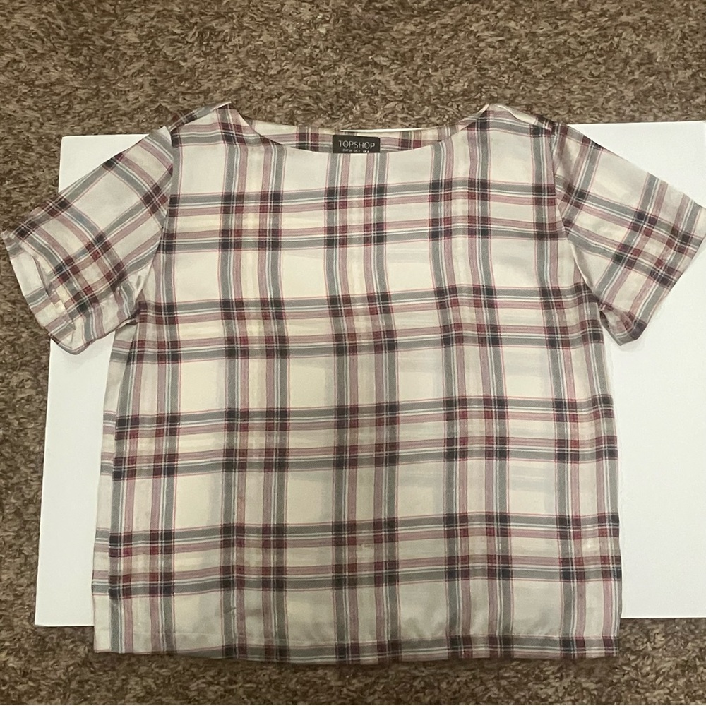 Topshop Red and White Tartan Silky Top ASO Lydia Martin Teen Wolf Size 2